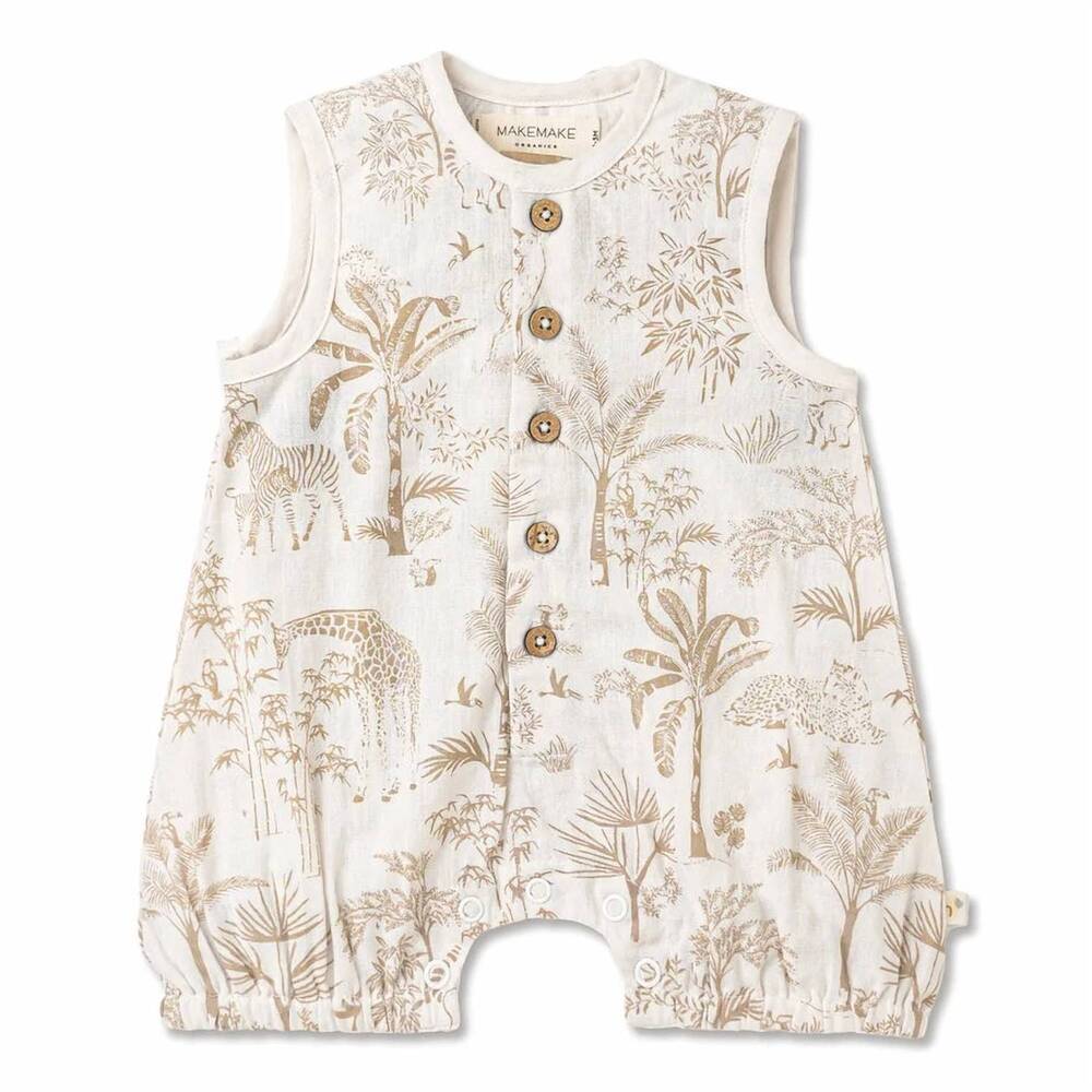 NEW MAKEMAKE ORGANICS kids' sleeveless bubble romper in wild tropics